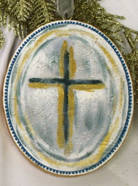 Oval Canvas Cross Ornament - Gold Glitter, Assorted