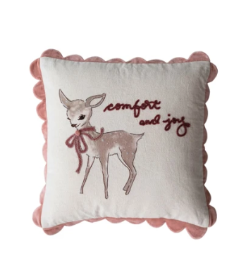 20" Square Cotton &amp; Linen Pillow with Saying &amp; Scalloped Flange, 2 Styles ©