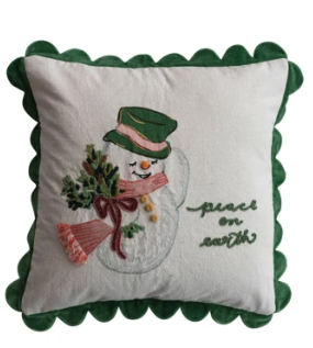 20" Square Cotton &amp; Linen Pillow with Saying &amp; Scalloped Flange, 2 Styles ©