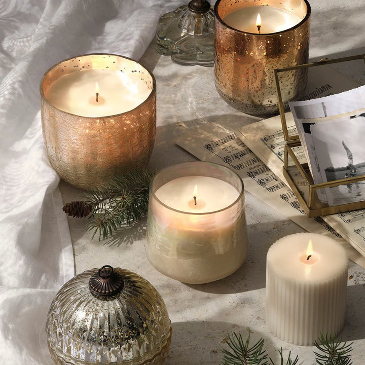Winter White Large Boxed Crackle Glass Candle