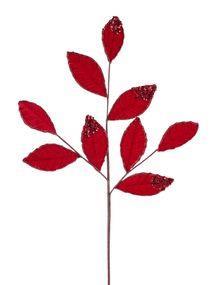 27" Red Velvet &amp; Glitter Magnolia Leaf Spray