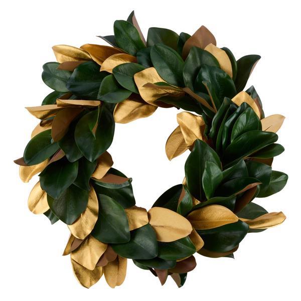 27" Dia Metallic Magnolia Leaf Wreath