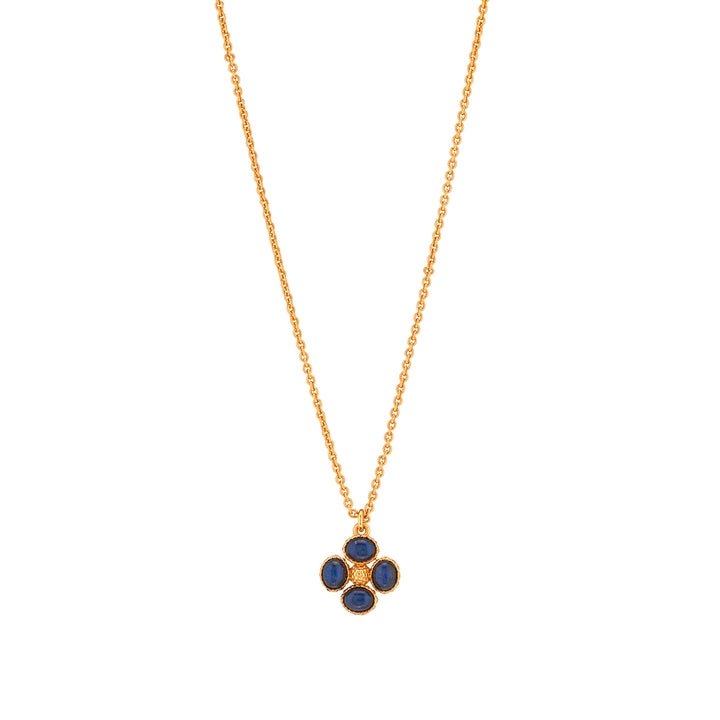Berry Clover Double Sided Charm Necklace, 16"+2" - Blue Labradorite