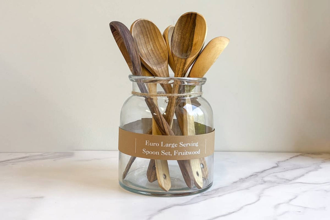 Euro Large Serving Spoon Set of 2, Fruitwood