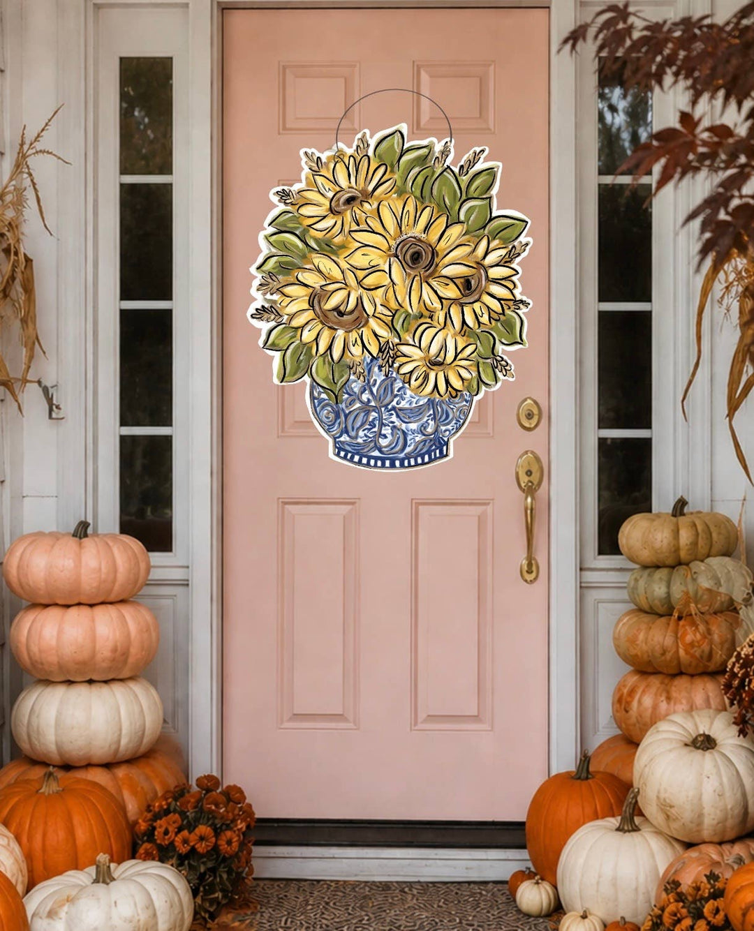Chinoiserie Sunflowers Door Hanger