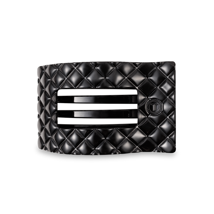 TELETIES - Flat Rectangle Hair Clip | Medium | Jet Black Quilted