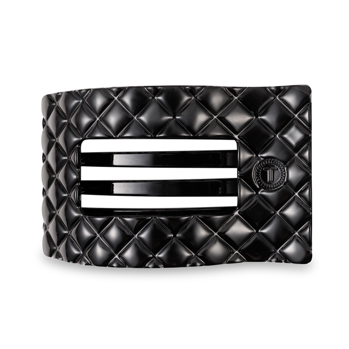 TELETIES - Flat Rectangle Hair Clip | Large | Jet Black Quilted