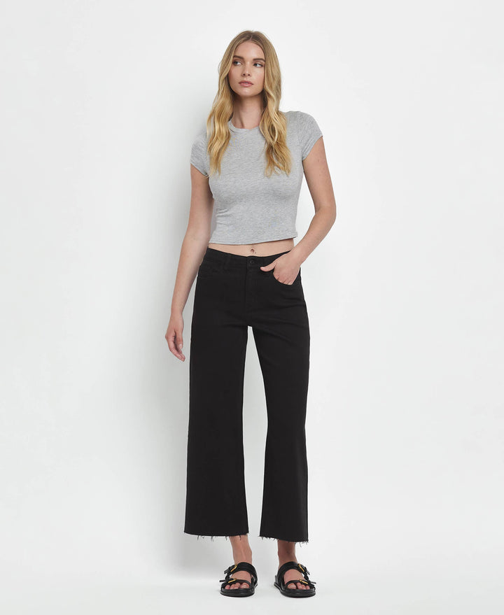 VERVET by FLYING MONKEY - HIGH RISE BLACK CROP WIDE LEG JEANS T5894BK