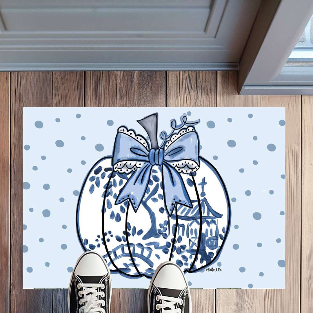 Baxter &amp; Me - Blue Willow Lace Bow Pumpkin Rug Floormat
