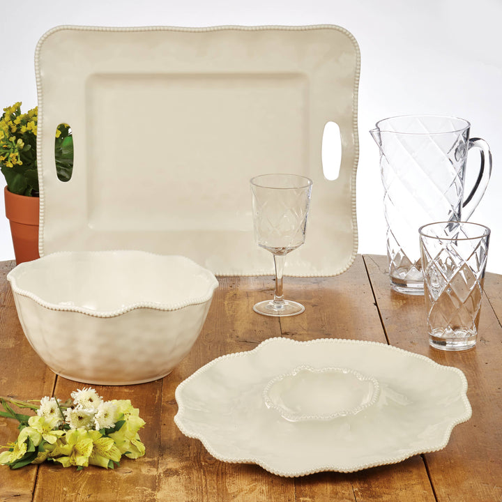 Certified International - Perlette Cream Melamine Chip &amp; Dip 14.5 in