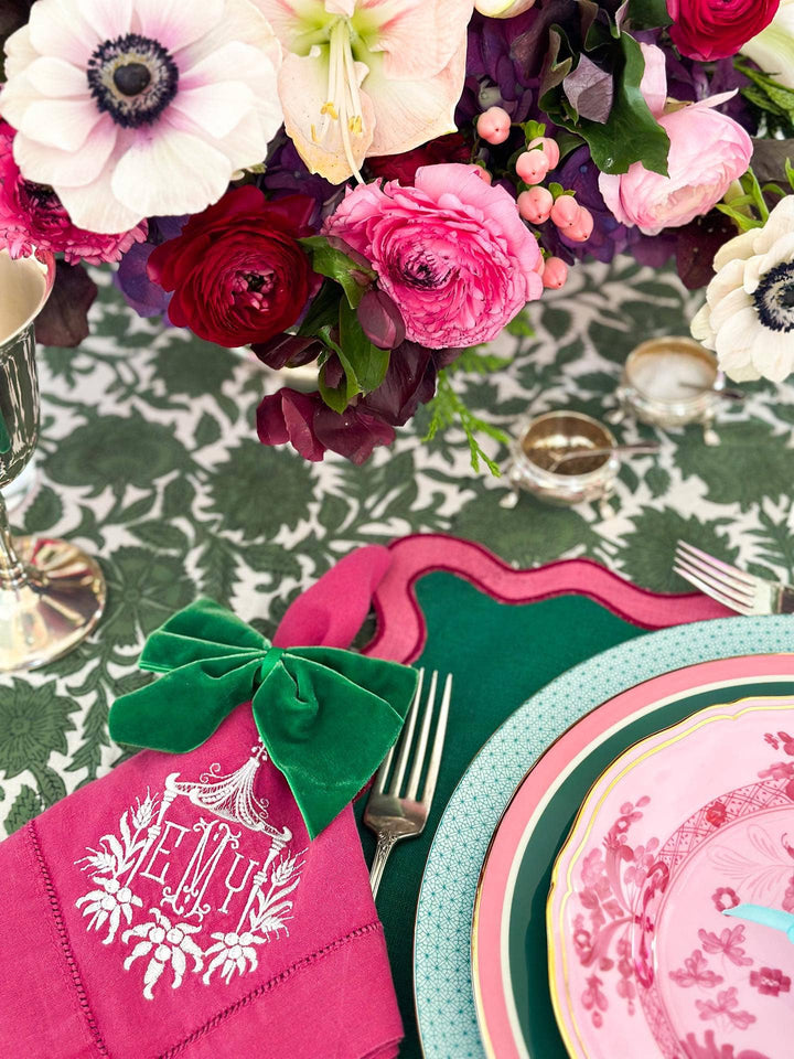 Green Velvet Bow Napkin Ties | Set of 4