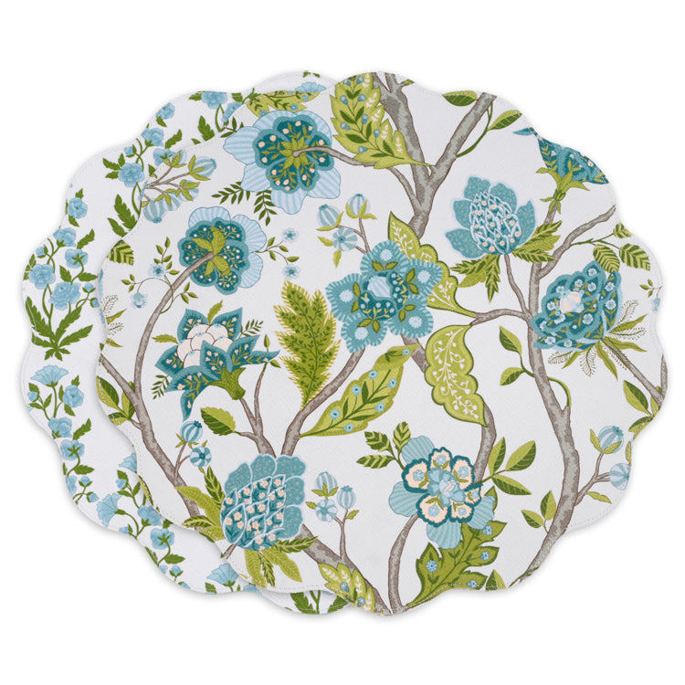 VIDA Blooms & Branches Reversible Round Placemats Set of 4 (Teal & Green)