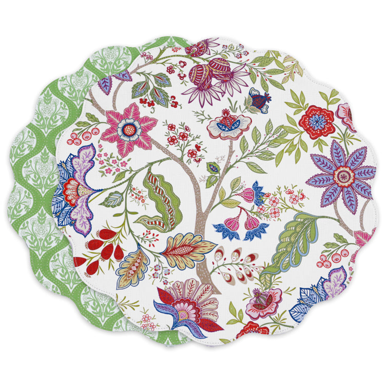 VIDA Blooms & Branches Reversible Round Placemats Set of 4 (Periwinkle & Peach)