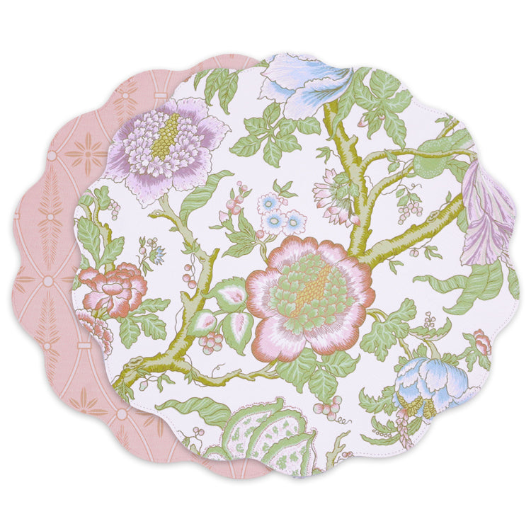 VIDA Blooms & Branches Reversible Round Placemats Set of 4 (Pastel Pink & Blue)