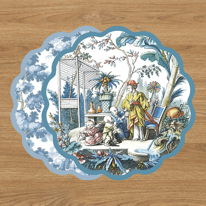 VIDA Chinoiserie and Branches Reversible Placemats Set of 4 (Blue and White