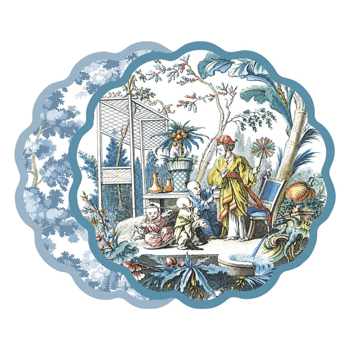 VIDA Chinoiserie and Branches Reversible Placemats Set of 4 (Blue and White