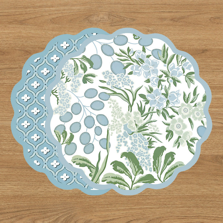 VIDA Floral and Flowers Reversible Placemats Set of 4 ( Slate &amp; Green)