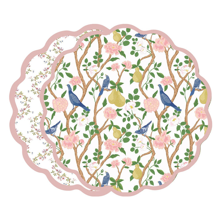 VIDA Birds, Pears and Vines Reversible Placemats Set of 4 (Pink &amp; Green)