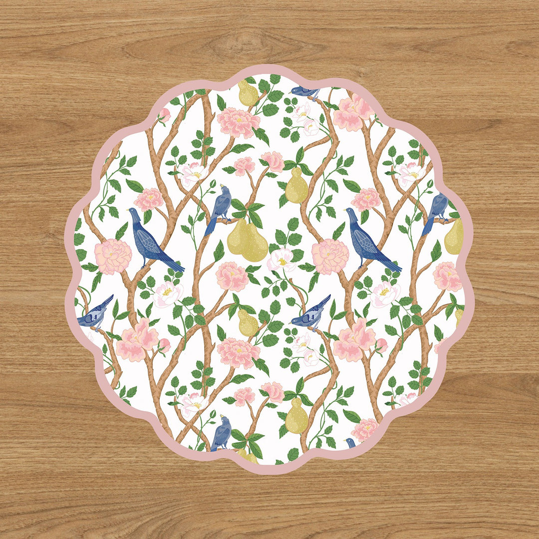 VIDA Birds, Pears and Vines Reversible Placemats Set of 4 (Pink &amp; Green)