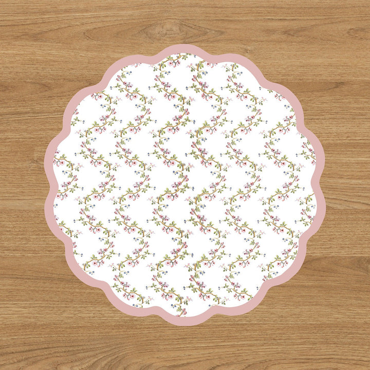 VIDA Birds, Pears and Vines Reversible Placemats Set of 4 (Pink &amp; Green)