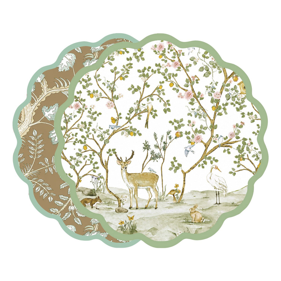 VIDA Forest Animals and Branches Reversible Placemats Set of 4 (Green &amp; Brown)