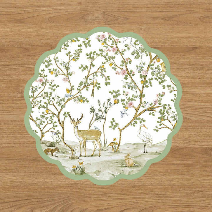 VIDA Forest Animals and Branches Reversible Placemats Set of 4 (Green &amp; Brown)