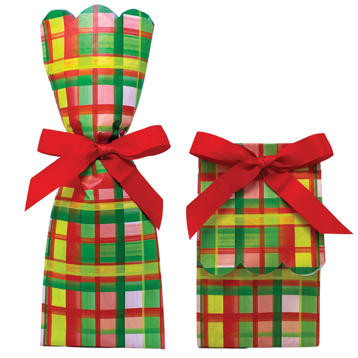 Holiday Plaid Wine + Gift Bag Kits | Set of 6