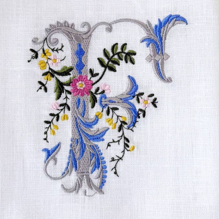 Arte Italica & Crown Linen Designs - Heritage Floral Monogram Linen Towel - New
