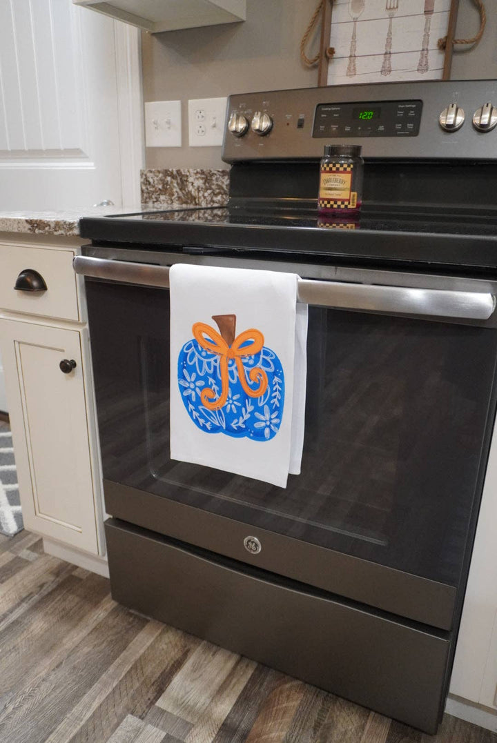 Doodles By Rebekah - Blue Chinoiserie Bow Pumpkin Tea Towel