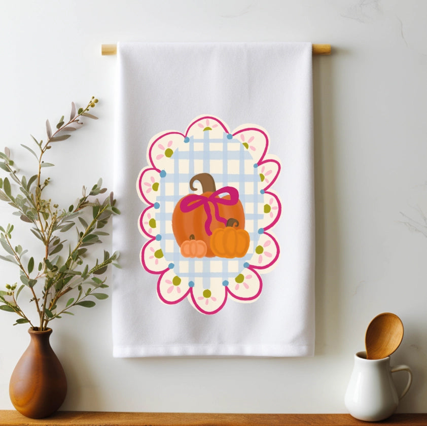 Pumpkin Bow Scalloped Tea Towel