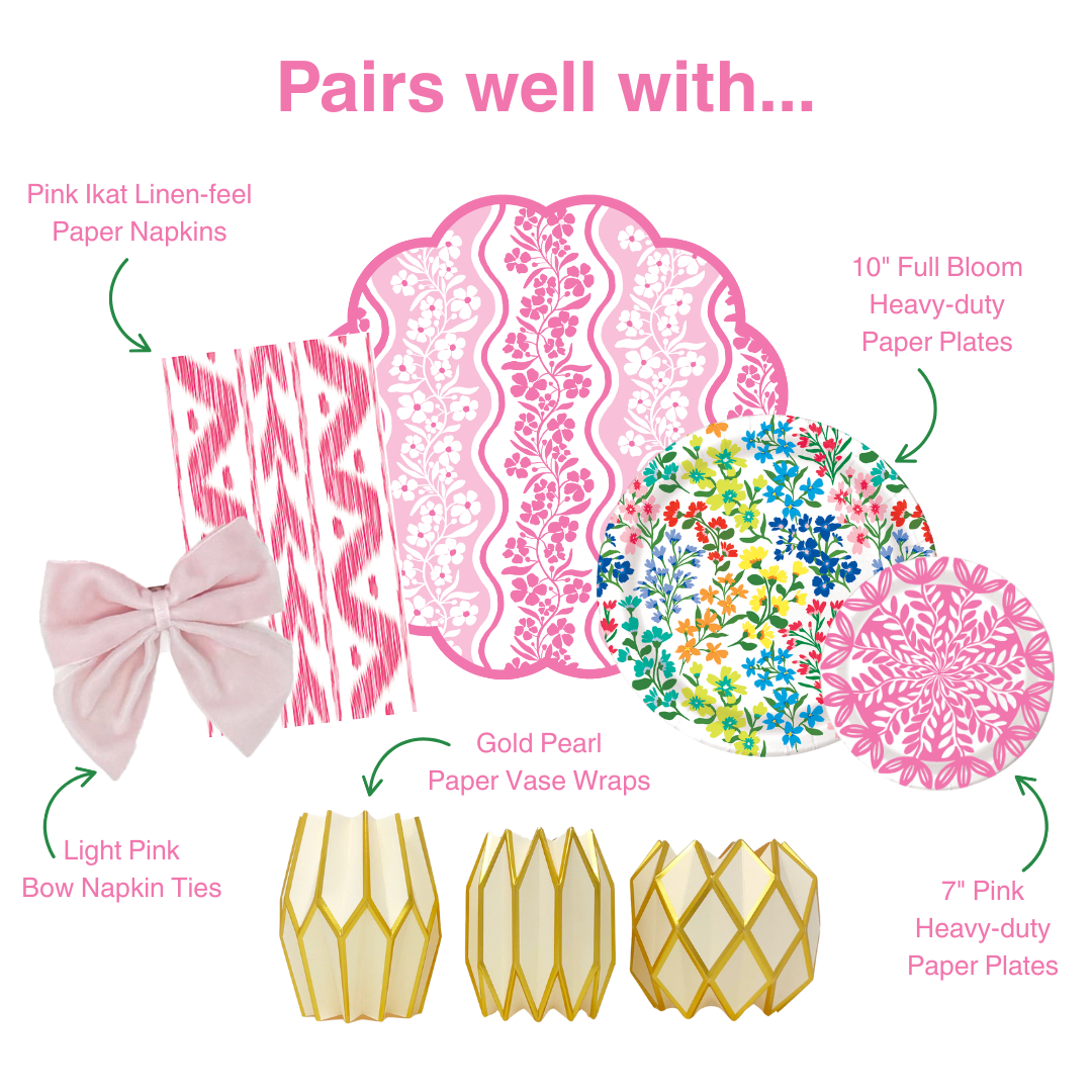 Pink Floral Scalloped Round Paper Placemats | Set of 24