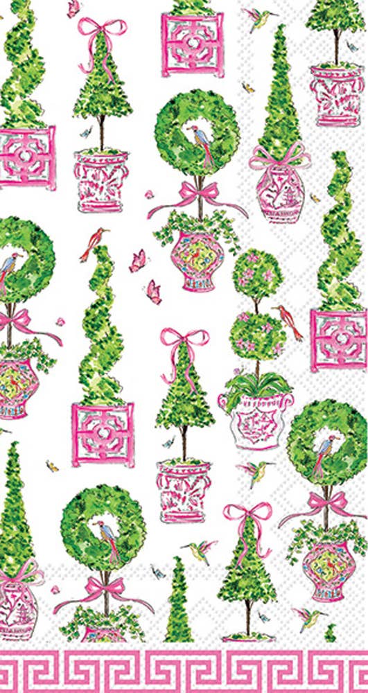 Boston International - Paper Guest Towels 16 Ct Pink Topiaries