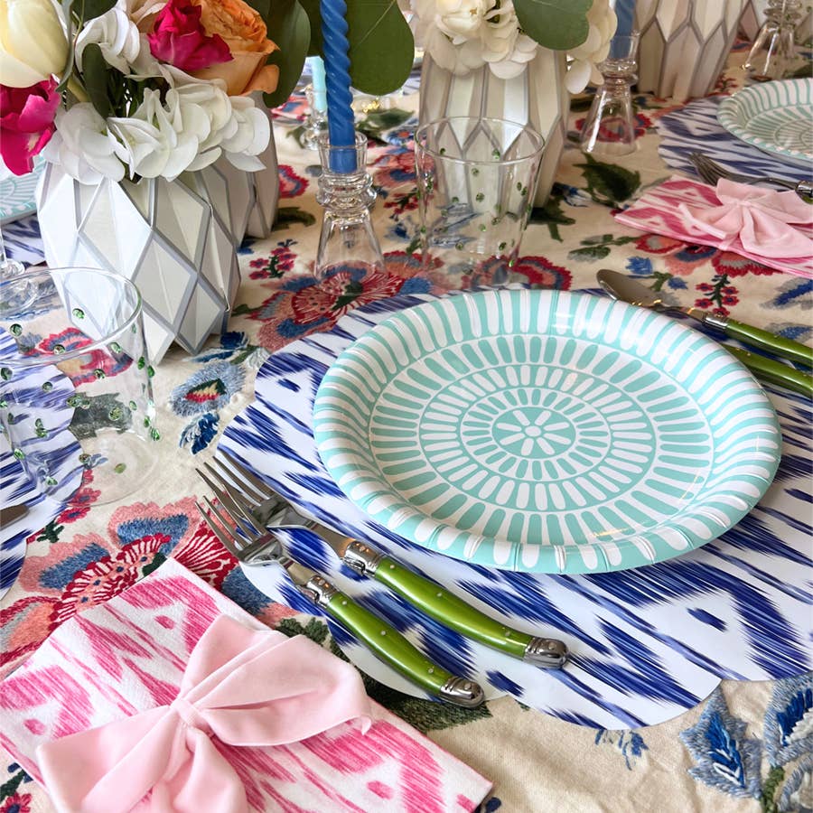 Blue Ikat Scalloped Paper Placemats | Set of 24