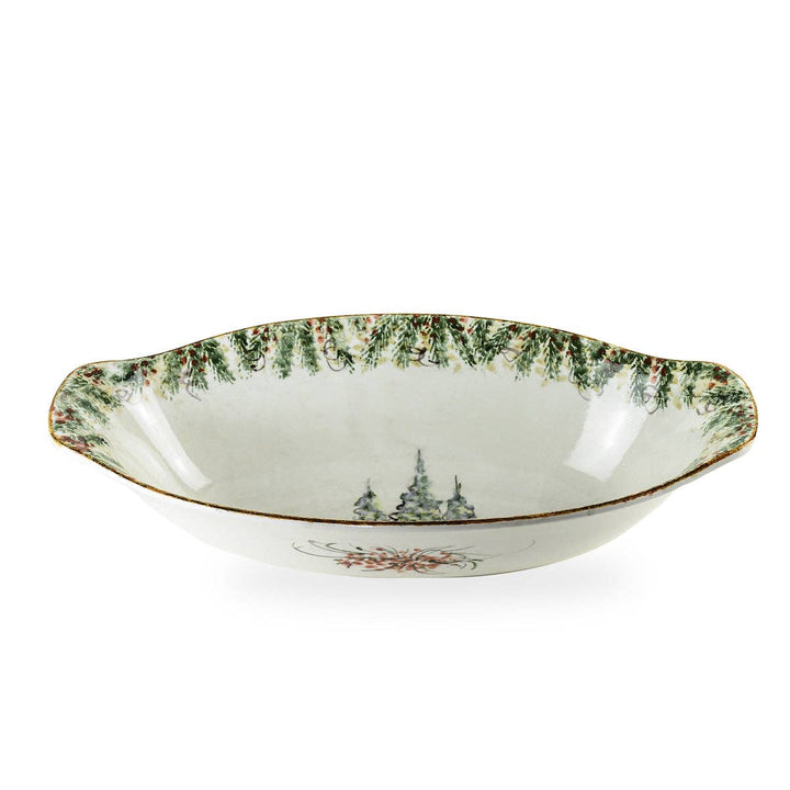 Arte Italica &amp; Crown Linen Designs - Natale Oval Serving Bowl