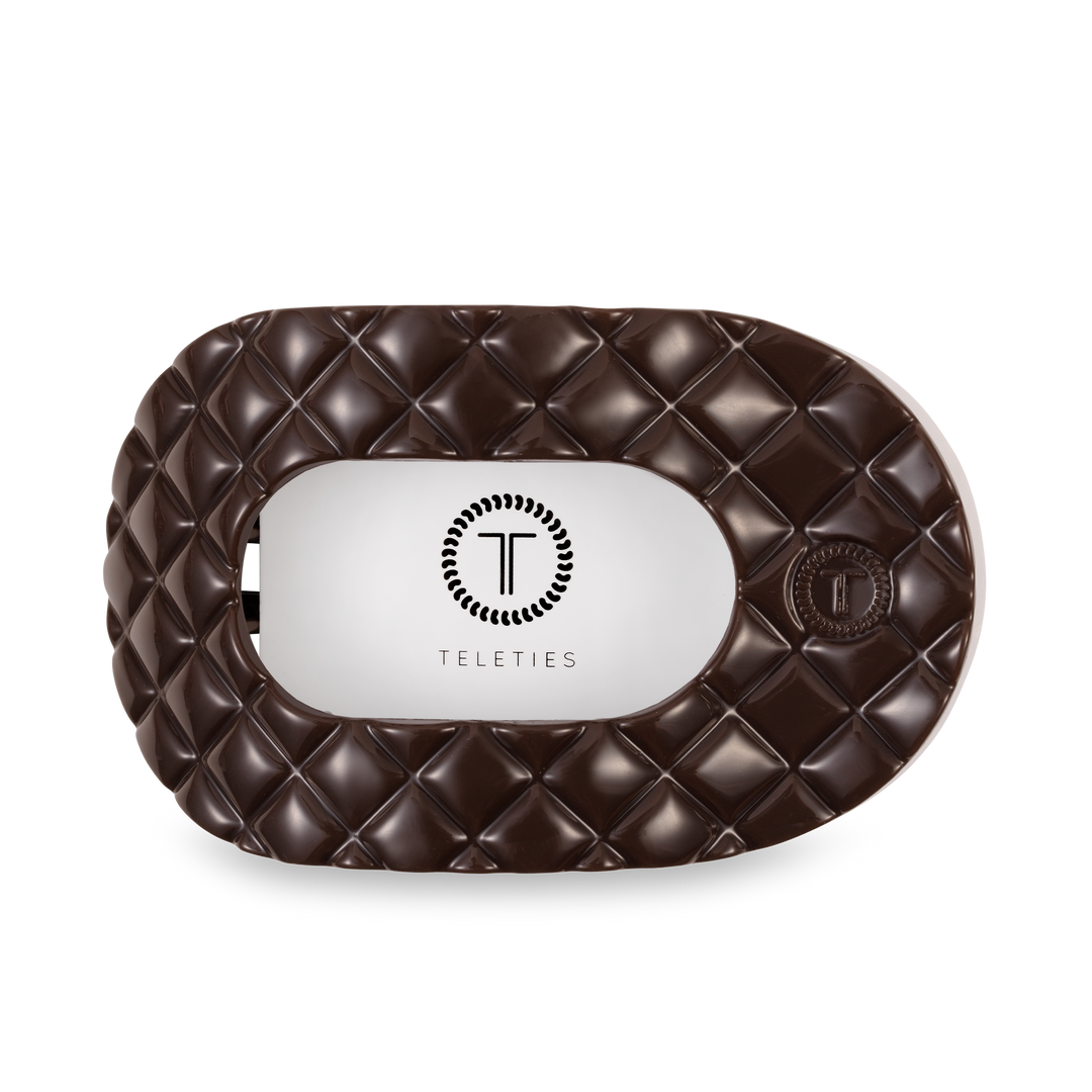 TELETIES - Flat Round Hair Clip | Large | Truly Taupe Quilted