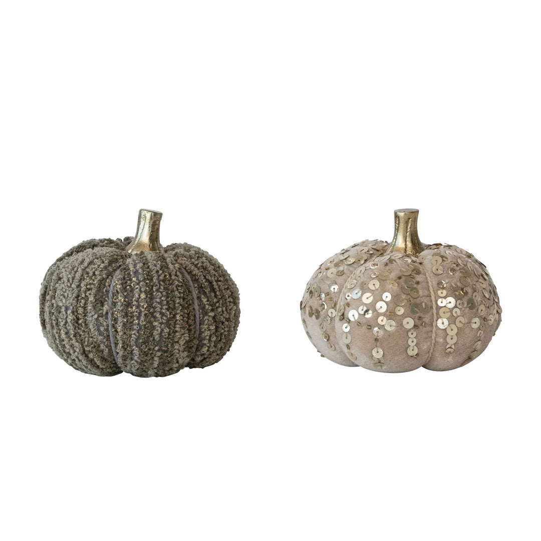 Small Handmade Cotton Velvet &amp;amp; Sequin/boucle Pumpkin, 2 Styles