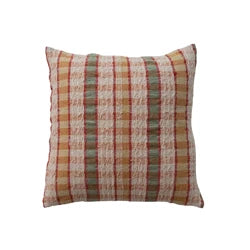 20" Square Woven Cotton Slub &amp; Wool Striped Pillow