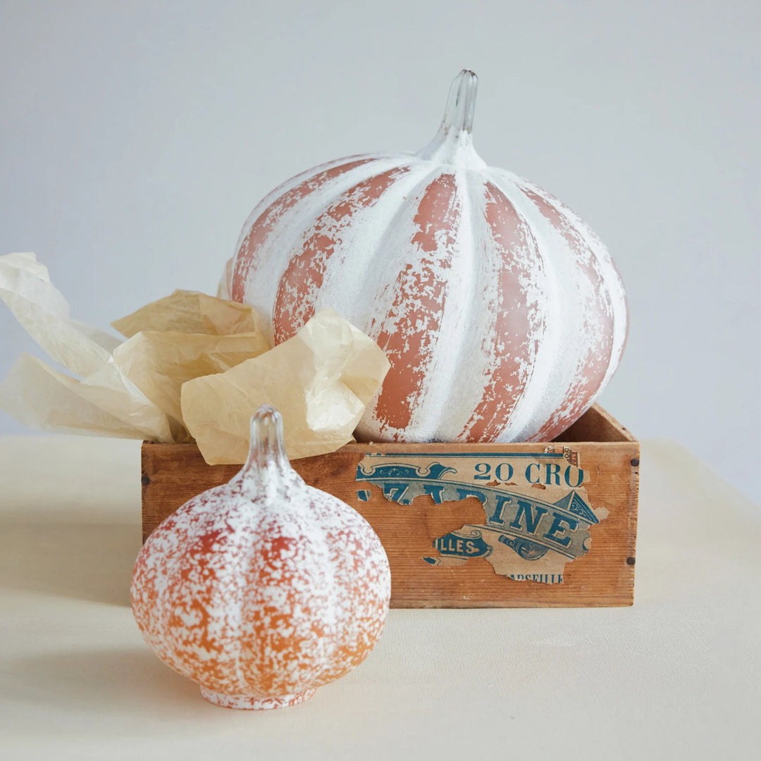 Hand-Blown Glass Pumpkin, Frosted Finish, Orange Color (Each One Will Vary)