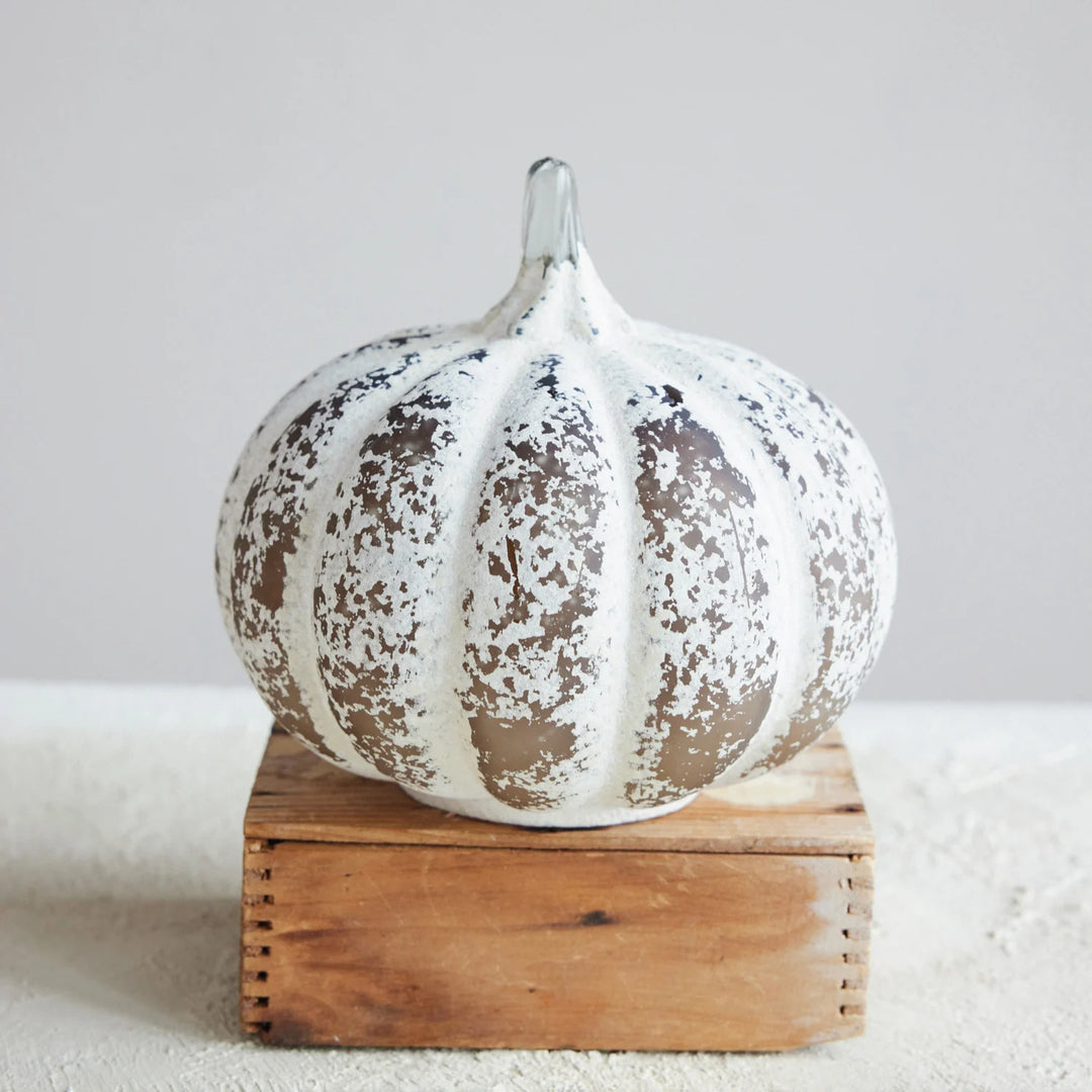 Hand-Blown Glass Pumpkin, Frosted Finish, Brown (Each One Will Vary)