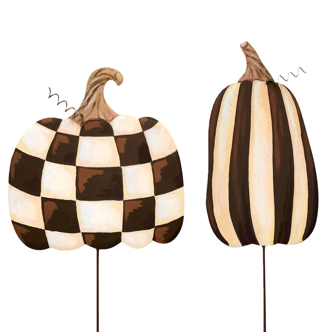 Chocolate Striped &amp; Checked Pumpkins Set of 2