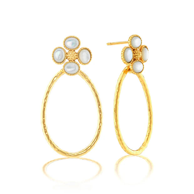 Berry Clover Teardrop Earrings, MOP