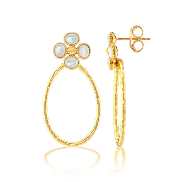 Berry Clover Teardrop Earrings, MOP