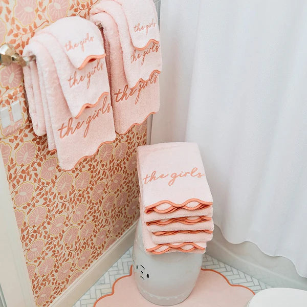 Solid Pink Scalloped Edge Bath Towel