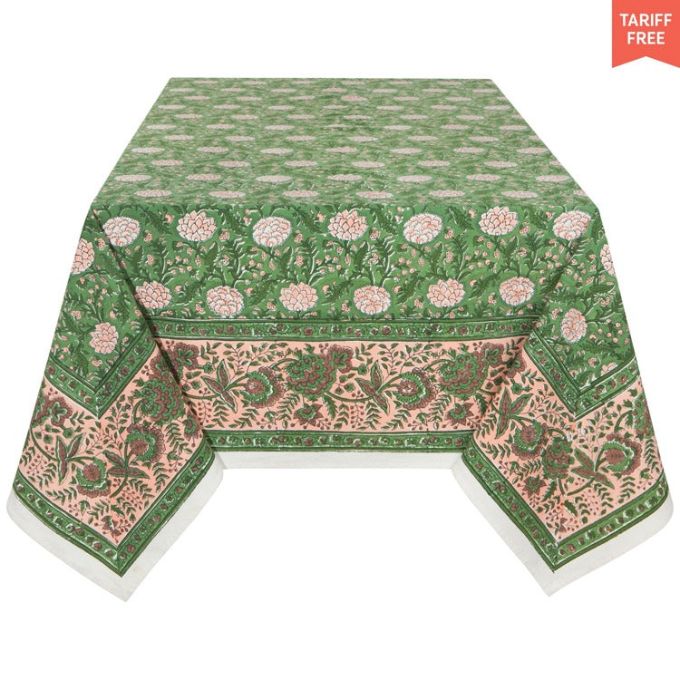 Peony Block Print Tablecloth 60 x 90 Inches