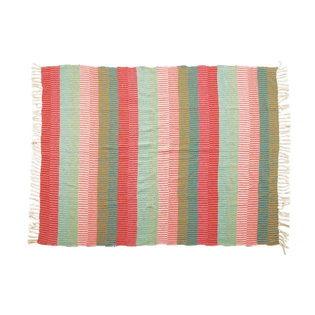 Woven Cotton Blend Bright Striped Throw