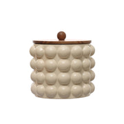 Stoneware Canister with Raised Dots & Acacia Wood Lid