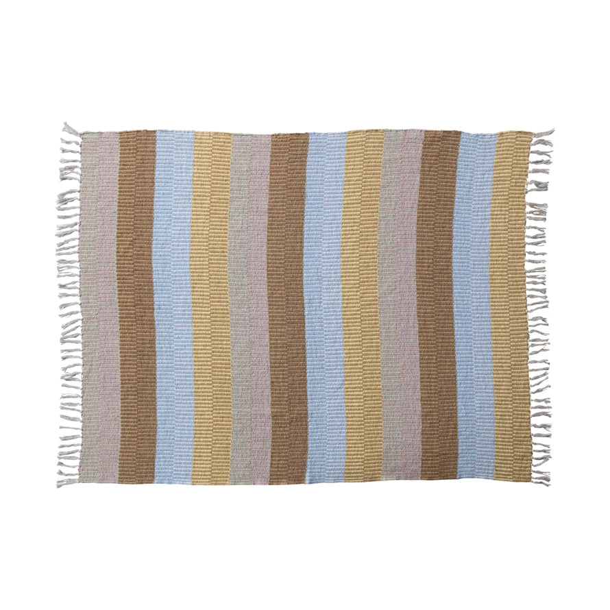 Woven Cotton Neutral Striped Throw