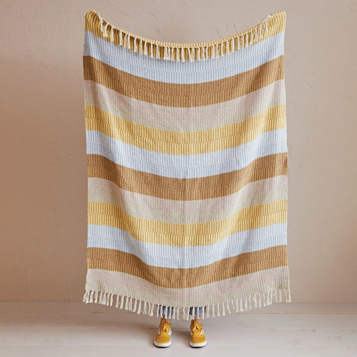 Woven Cotton Neutral Striped Throw