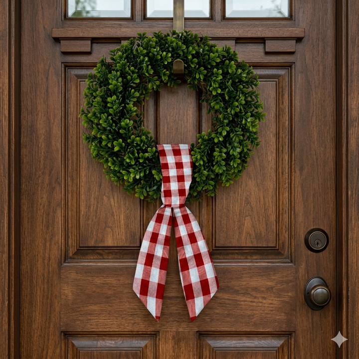 Wreath Sash  All-Season Holidays Entryway Decor Plaid