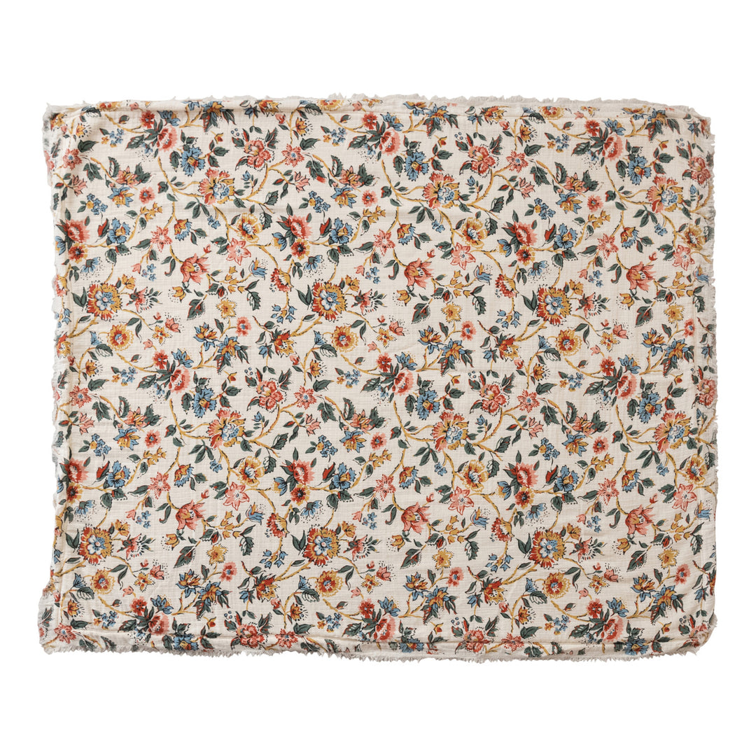 Woven Cotton Printed Throw w/ Sherpa Back, Flower Pattern & Fringe